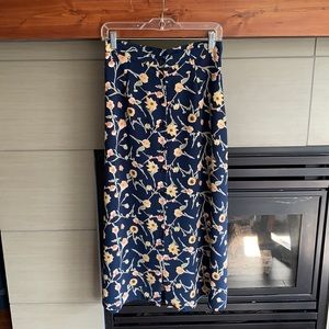 Vintage Floral Navy, Yellow and Peach Button Up Skirt